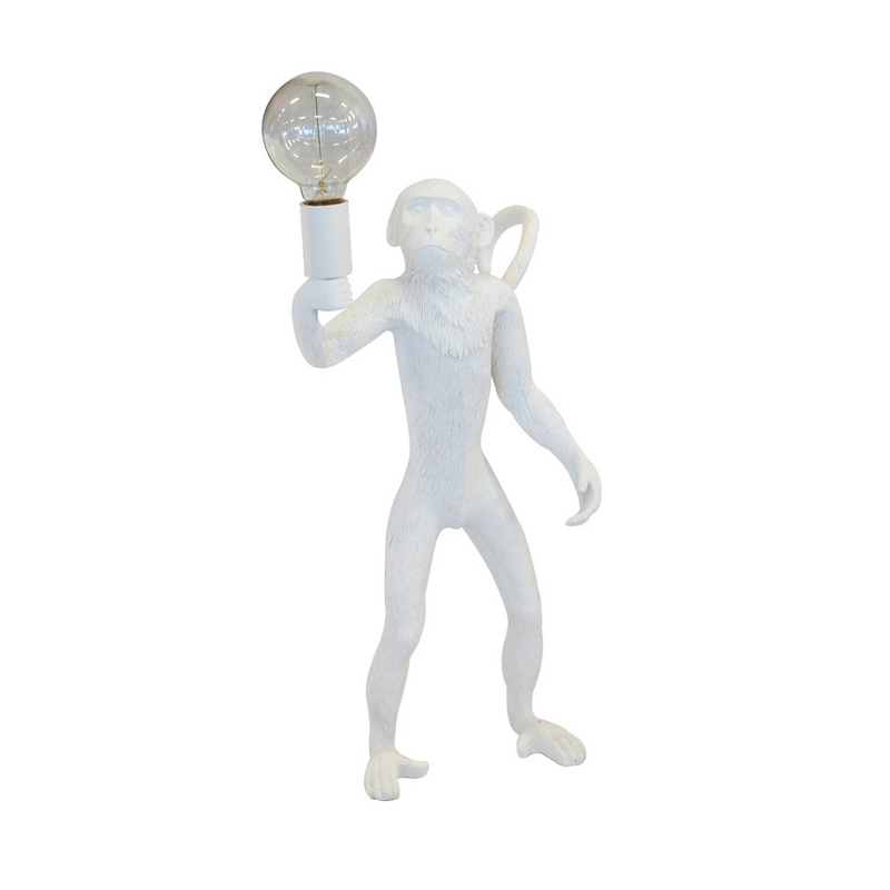 This 55cm tall resin white monkey light is perfect for adding a unique touch to any home. Its ornamental design creates a cozy atmosphere and makes it an eye-catching interior decor piece. With its beautiful carved details, this light will be a conversation starter for your guests.  Resin monkey standing white  Size  55CM (H)  Beautiful standing white monkey light.  A lovely addition to any home. Interior Decor Piece.  Ornamental lighting.  Unique Interiors 