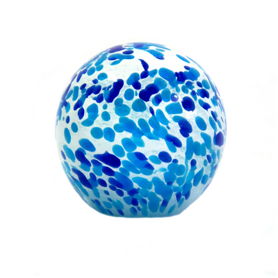 HYDRA is a handmade solid glass ball with a unique composition that captures the beauty of the Mediterranean sea. Its 25CM circumference and 8cm diameter make it a perfect decorative piece for any room. With shades of blue and aqua, HYDRA adds a fresh and beautiful touch to any space-unique interiors