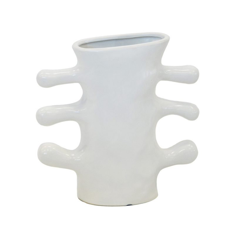Crafted with sleek ceramic material, this white finger vase stands at 24cm tall and features a versatile 24cm x 10cm size. Enhance any space with its elegant design and perfect proportions-UNIQUE INTERIORS