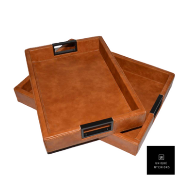 Unique Interiors Lifestyle Brown Leather Trays Large