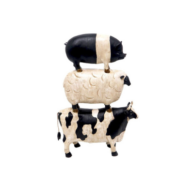 With our Animal Stack of a cow, pig and sheep deco piece, add a charming touch to any space. Made of durable materials, this stack is perfect for animal lovers. Bring the farm life indoors and enjoy the playful ambiance it creates..UNIQUE INTERIORS.