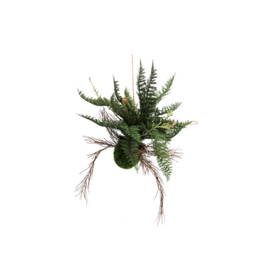 This artificial Fern Ball is sure to bring a bit of nature into your home. It features a dense mossy-green ball with numerous roots and branches in various stages of development. This unique and realistic plant is ideal for adding natural beauty to any interior.