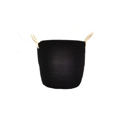 Expertly woven and designed, our Ethio Basket 25x25 is the perfect addition to your home decor. Measuring 25cm in height and width, this black cotton weave basket features elegant crisp white handles for a modern touch. The perfect blend of style and functionality.UNIQUE INTERIORS..