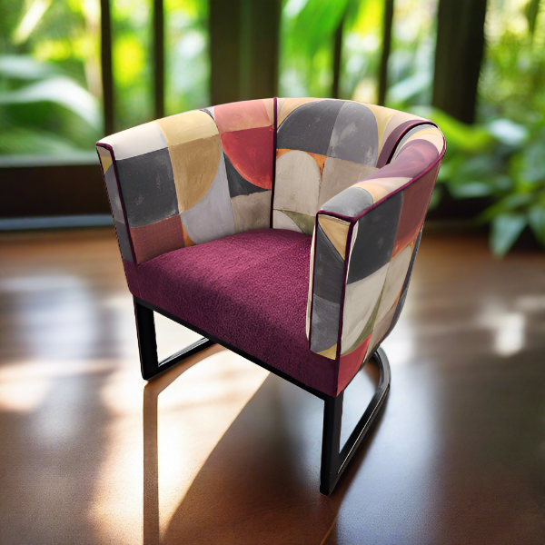 Soloblock metal tub chair with stuart graham fabric