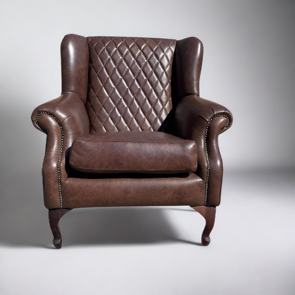 Soloblock wingback cross stitching occasional chair with leather