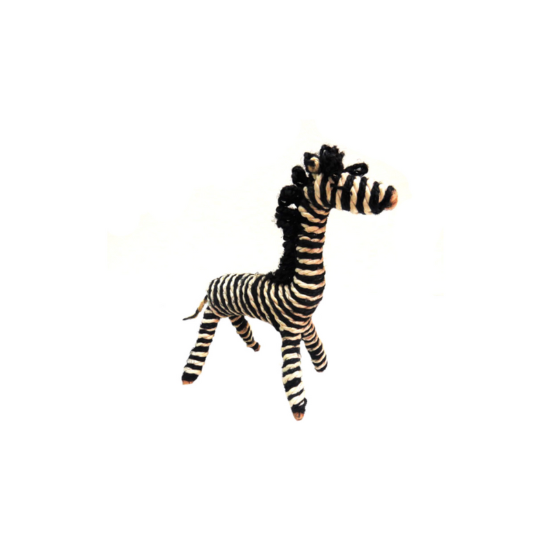 This handmade Zebra adds a whimsical touch to any home. Crafted from jute sisal and cotton, it stands 17cm x 19cm tall. With its naive and quirky design, it&
