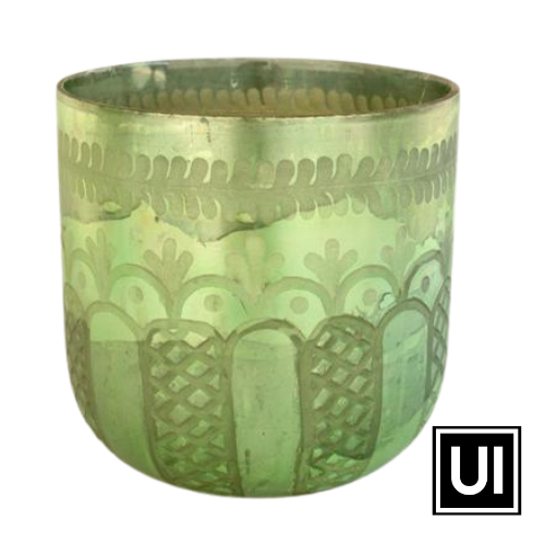 Green etched glass vase 23x27cm