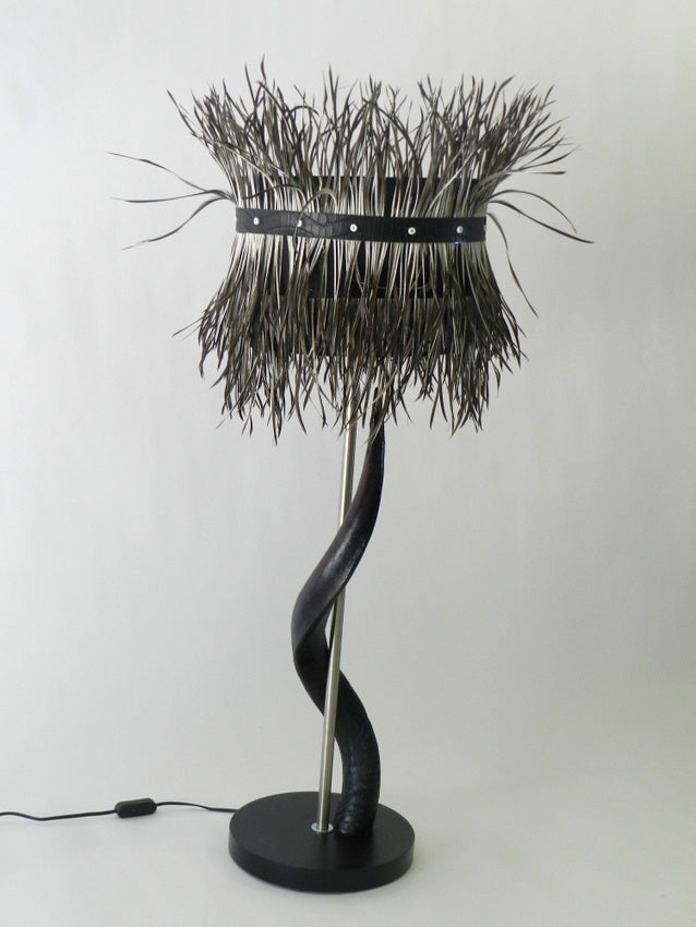 Black Kudu Horn Lamp & Splitgoose Feather Shade
