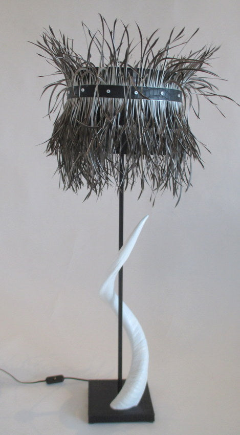 Black Leather base Kudu Inner Horn Lamp Splitgoose Feather Shade