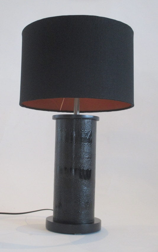 Black Ostrich lamp with Black Linen shade & gold lining