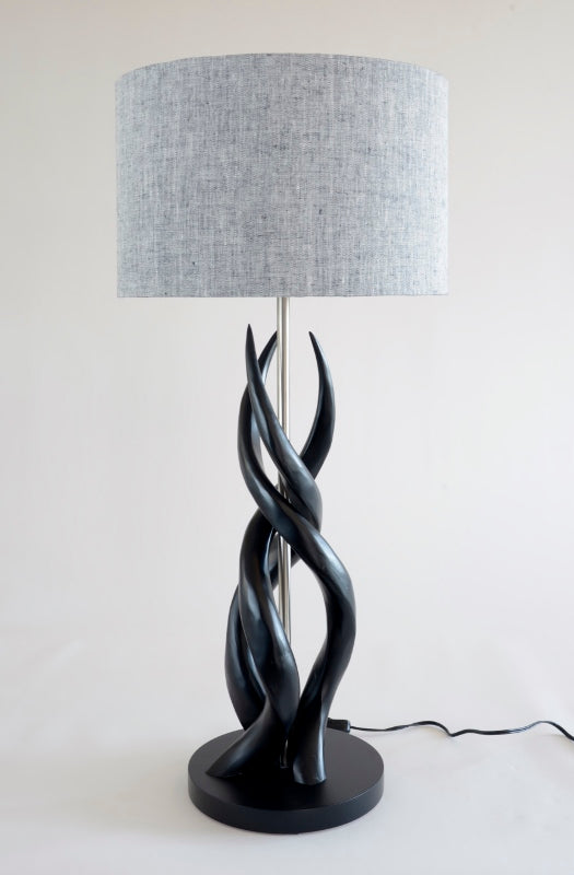 Black Triple Kudu Upright Twist Lamp & Two-tone Linen shade
