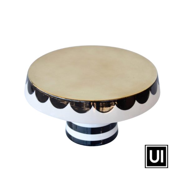Large black and white cake stand scallop edge