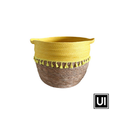 Unique Interiors Weaved Baskets Bright Yellow Top