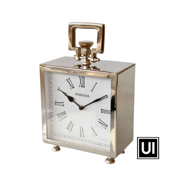 Large square nickle table clock