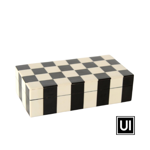 Unique Interiors Dominoes in black and white checked box 