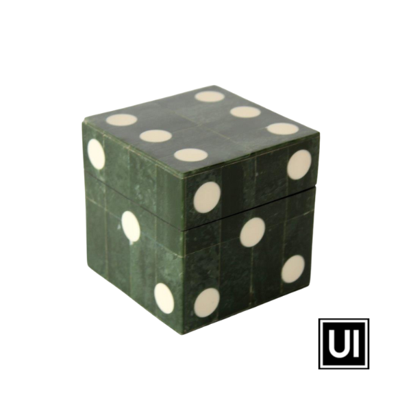 Unique Interiors Green box with 5 dice
