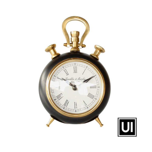 Unique Interiors Small black and brass standing table clock 