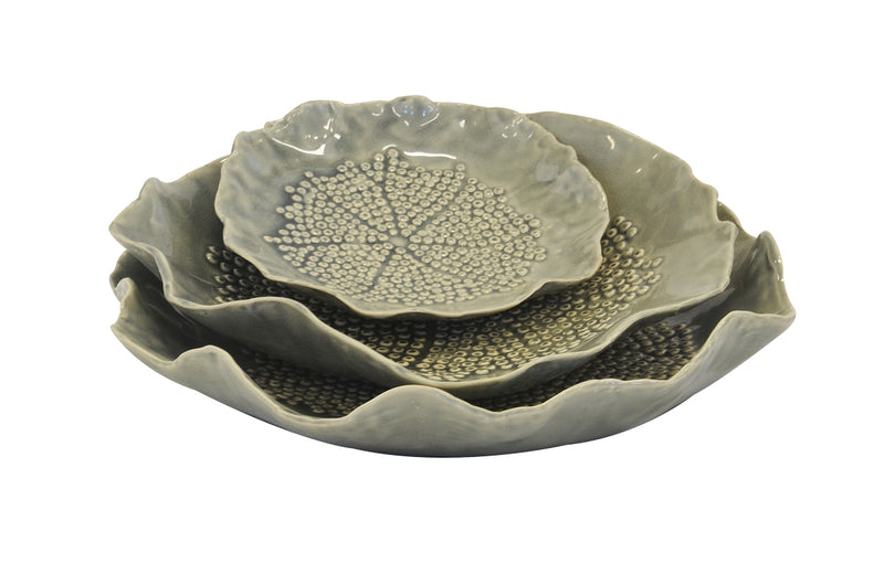 Ceramic Petal Plate Grey Set of 3