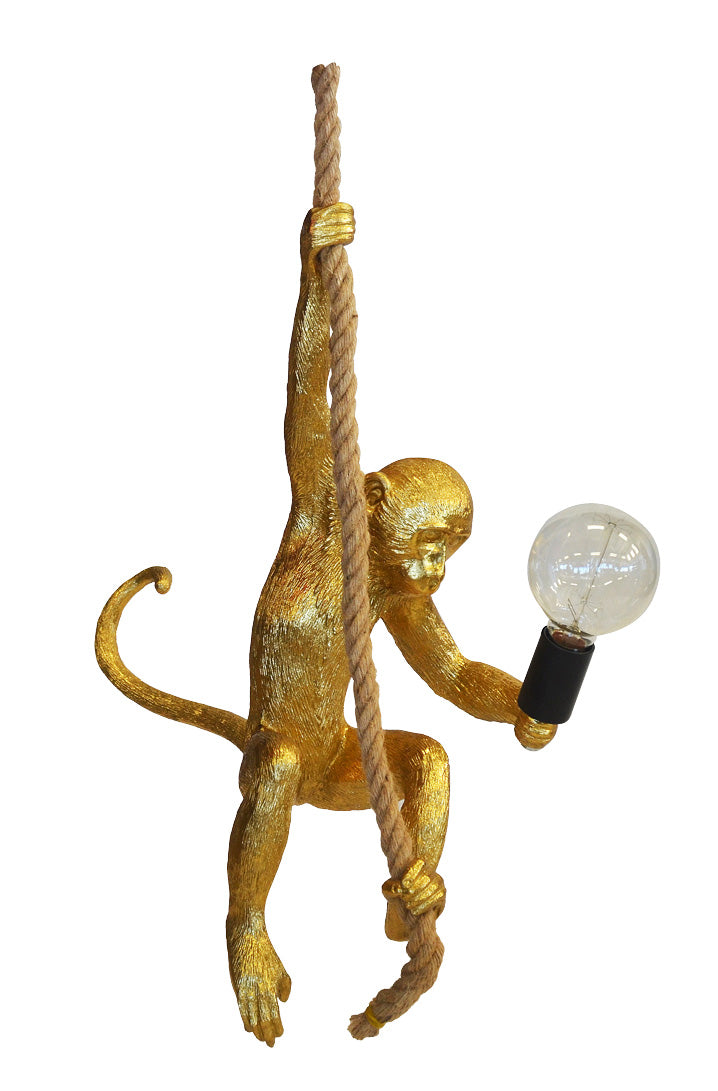 Resin monkey on rope gold