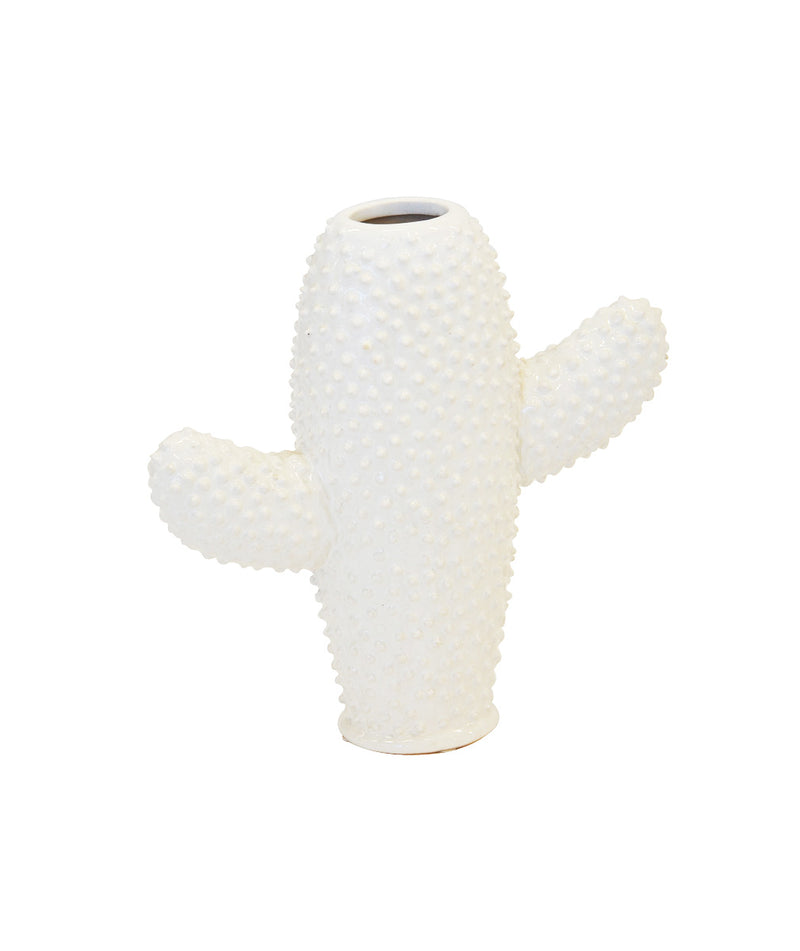 Ceramic cactus vase white flat small