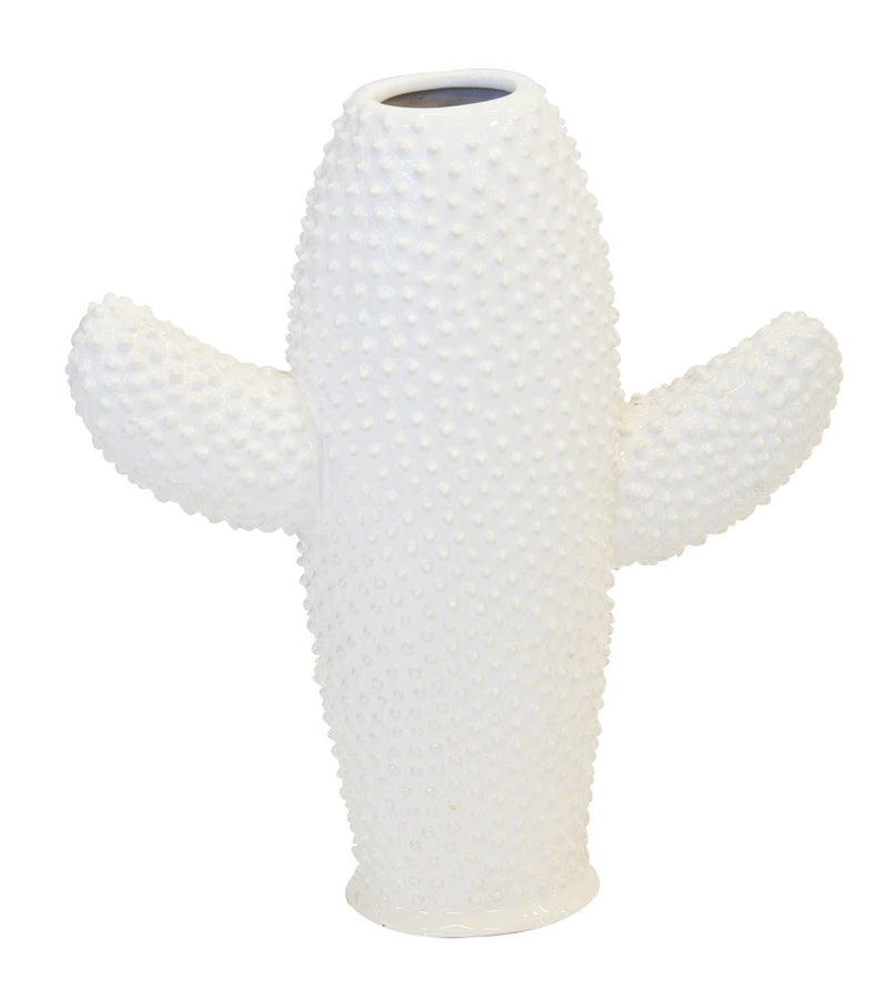 Ceramic cactus vase white flat large
