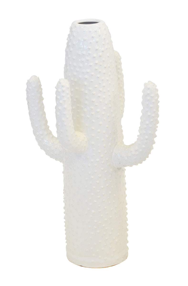 Ceramic cactus vase white large