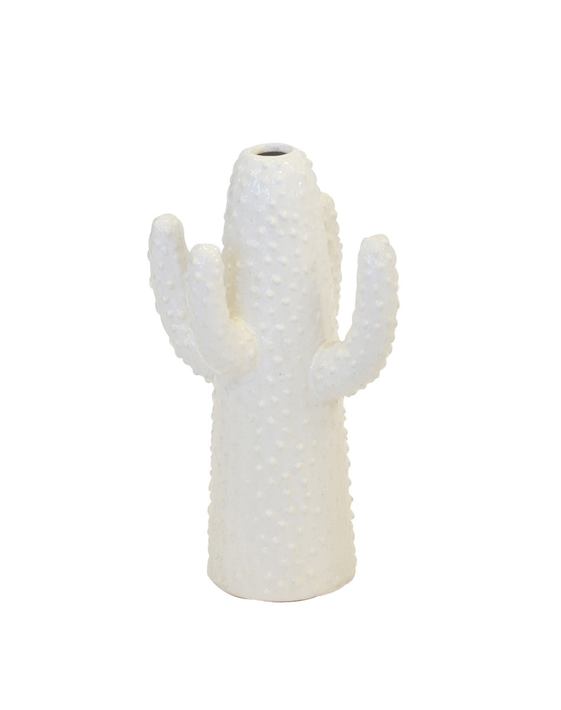 Ceramic cactus vase white small