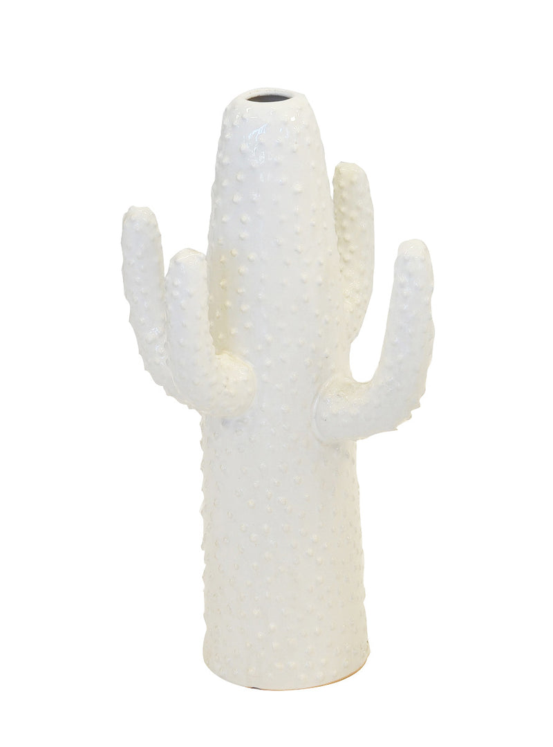Ceramic cactus vase white medium