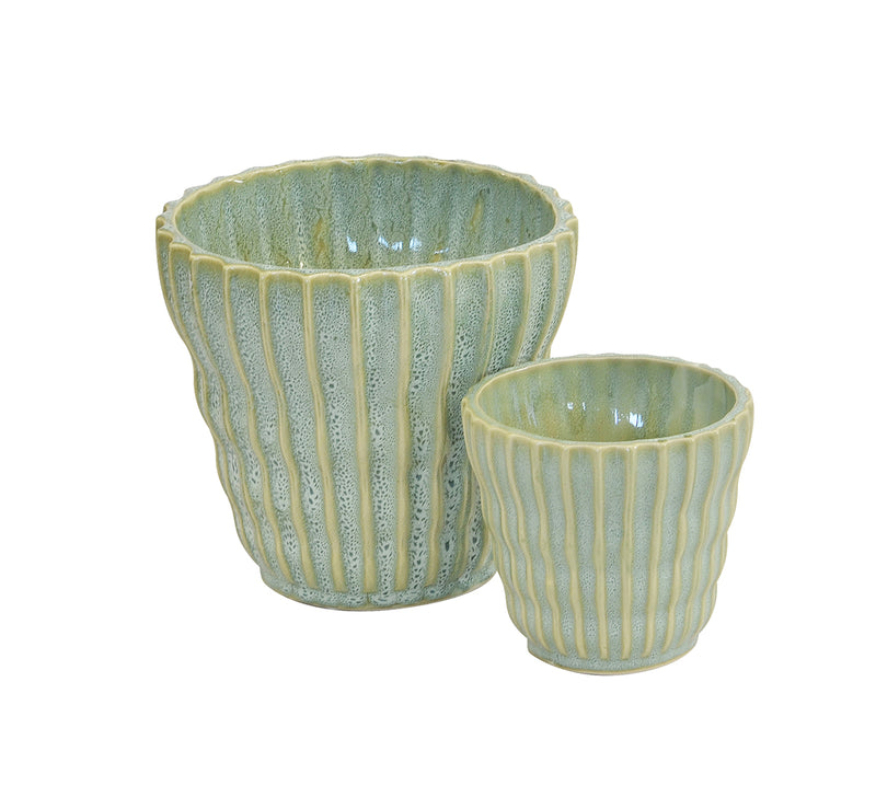 Ceramic jade urchin vase green s/2