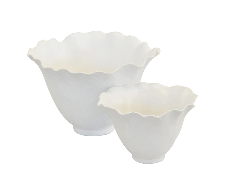 Ceramic scalloped petal votive matt white s/2