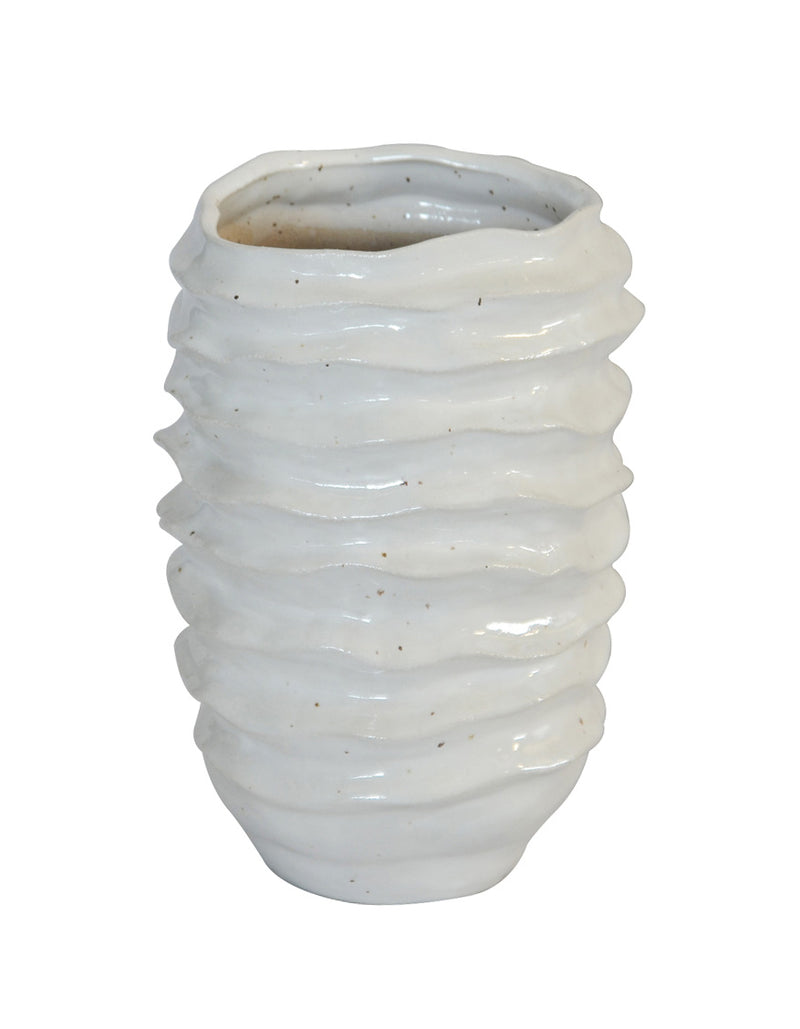 Ceramic ripple vase white