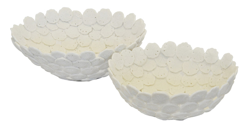 Coral resin disc bowl white set of 2