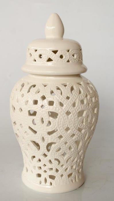 White cut-out ginger jar braided design