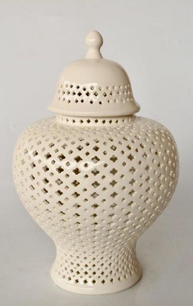 White extra large fat cut-out ginger jar