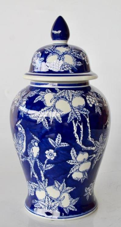 Blue & white bird ginger jar 47x23cm