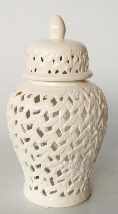 White flower & leaf cut-out ginger jar 45x25cm