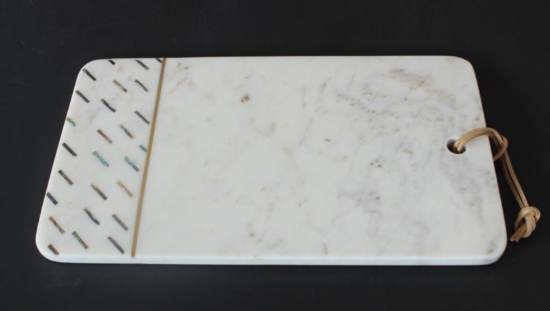 White marble chopping with mother of pearl inserts 35.5x20cm