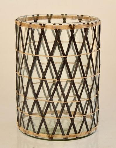 Black rattan glass candle holder 25x18cm
