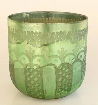 Green etched glass vase