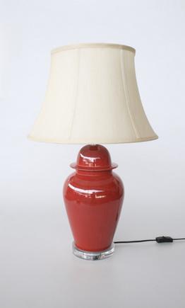 Unique Interiors Lifestyle RED LAMP PERSPEX BASE CREAM SHADE 68CM.