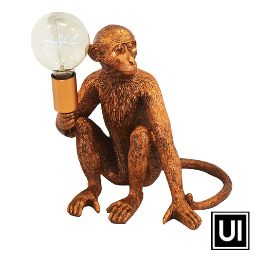 Resin monkey lamp x.large copper  48CM (H)  A striking rich copper monkey table lamp for the perfect addition to your home.  Interior Decor Piece.  Ornamental lighting.  Unique Interiors 