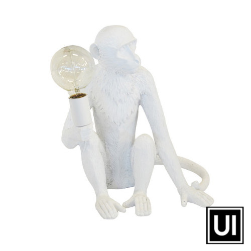 Resin monkey lamp x.large white  48CM (H)  A striking white monkey table lamp for the perfect addition to your home.  Interior Decor Piece.  Ornamental lighting.  Unique Interiors 