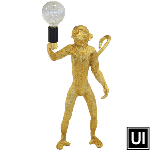 Resin monkey standing gold  55CM (H)  Beautiful standing gold monkey light.  A lovely addition to any home. Interior Decor Piece.  Ornamental lighting.  Unique Interiors 