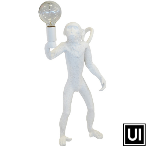 Resin monkey standing white  55CM (H)  Beautiful standing white monkey light.  A lovely addition to any home. Interior Decor Piece.  Ornamental lighting.  Unique Interiors 