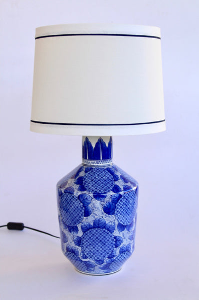 Blue & white hydrangea lamp cream shade 73x36cm