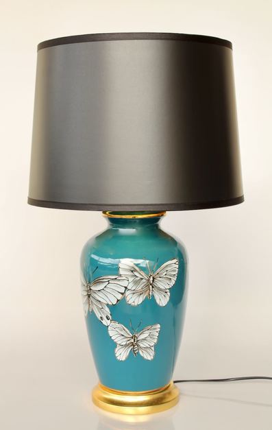 Blue 3 Butterfly Lamp Black Shade 68x40cm