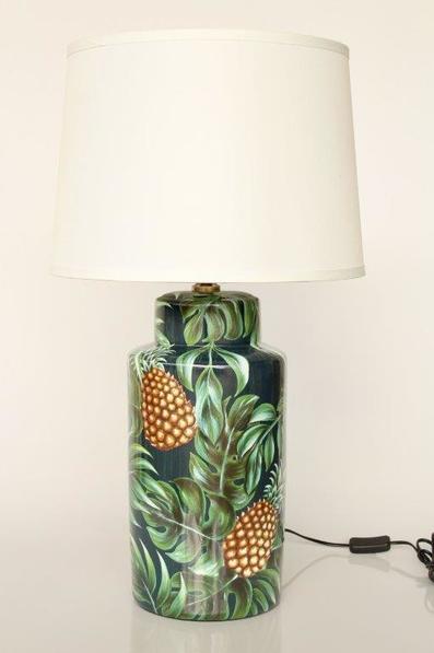 Black Green Pineapple Lamp Off White Shade 72x41cm