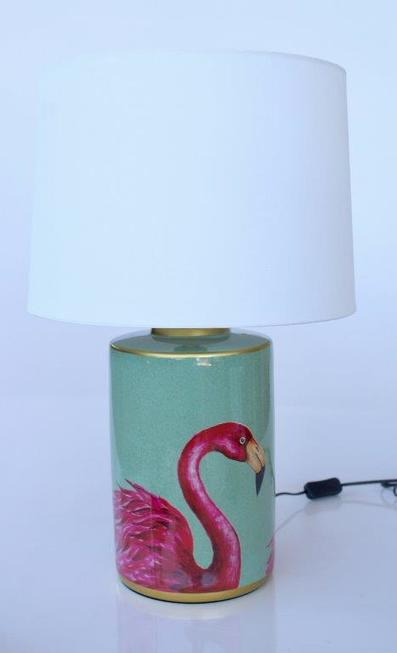 Green & pink flamingo lamp base off white shade 62x40cm