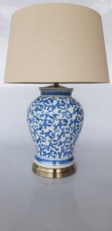 Blue coral design lamp base with shade