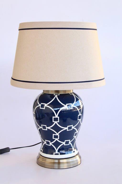 Navy & white geometric lamp linen shade